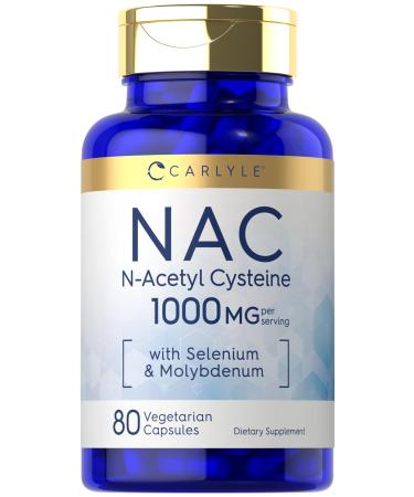 Carlyle NAC Supplement N-Acetyl Cysteine | 1000 mg | 80 Capsules | with Selenium & Molybdenum | Vegetarian Non-GMO & Gluten Free