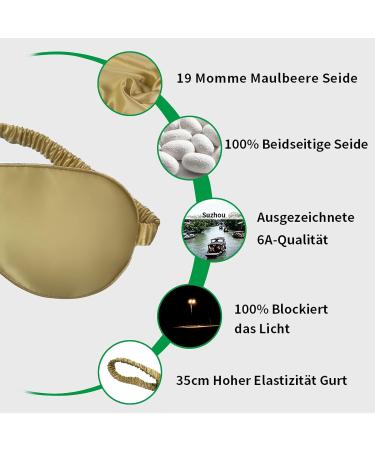 Yunchi 100% Silk Sleeping Mask for Men & Women - 19 Momme Pure Mulberry Eye Mask in Champagne Gold - Ultimate Comfort & Sleep Quality - Buy Online on GoSupps.com