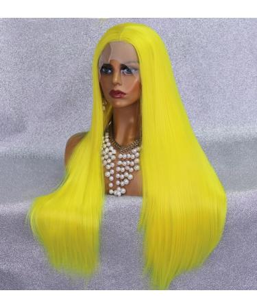 Vebonny 24-Inch Bright Yellow Synthetic Lace Front Wig - Stylish Hair for Fashion & Cosplay | Sunshine Glow-842 - Buy Online on GoSupps.com