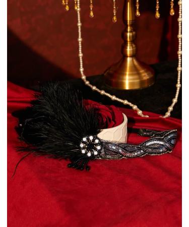 BABEYOND 1920s Vintage Headband Roaring 20s Flapper Headpiece with Feather 1920s Great Gatsby Costume Accesories (Black-2) - Buy Online on GoSupps.com