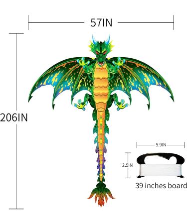 Green Dragon Kite - Easy Flyer for Kids & Adults | Colorful Tail String | Outdoor Sports & Beach Fun - Buy Online on GoSupps.com