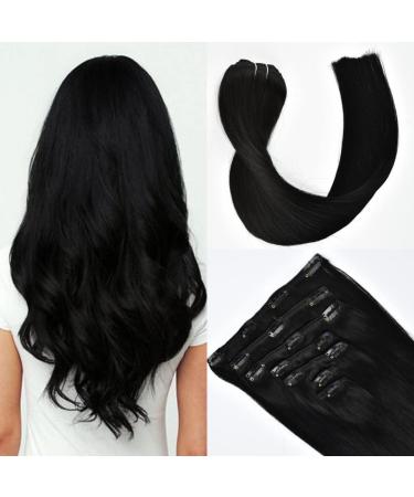 Remy Clip in Human Hair Extensions Straight Full Head for Women 7pcs 16 Clips 120g/set (#1 14") #1 14" - Buy Online on GoSupps.com