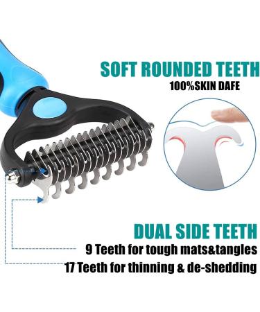 2-in-1 Pet Grooming Tool for Dogs & Cats - Deshedding Comb & Dematting Rake - Blue Style B - Buy Online on GoSupps.com