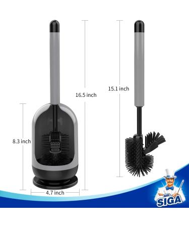 MR.SIGA Toilet Bowl Brush and Holder - Non-Scratch TPR Bristles - Under-Rim Brush Head - Gray & Black - 1 Pack - Buy Online on GoSupps.com
