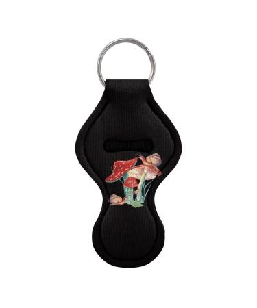 Poceacles Chapstick Keychain for Women and Girls - Loose Pouch for Lipstick Lip Balm Gloss - Wrist Strap Black Mushroom