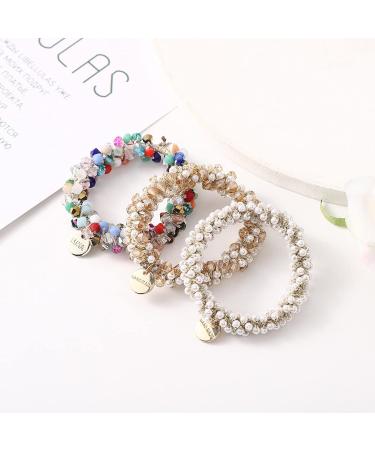 Brinie White Crystal Hair Ties - 3 Pack Elastic Scrunchies with Pearls for Women & Girls - Buy Online on GoSupps.com