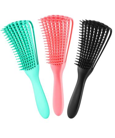 3 Pack Hair Detangler Brush for Afro America/African Hair Textured 3a to 4c Kinky Wavy/Curly/Coily/Wet/Dry/Oil/Thick/Long Hair, Detangling Brush for Natural Hair, Exfoliating Your Scalp for Beautiful 3 Count (Pack of 1) 3 color