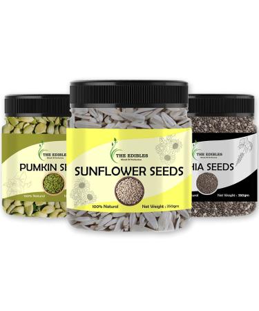 THE EDIBLES Combo Pack of Edible Seed Raw Chia Seeds Pumpkin Seeds and Sunflower Seeds 250 gms Each Total 750 gms_Packing May Vary