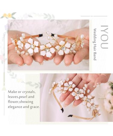 IYOU Flower Girl Wedding Headband Floral Gold Bridal Hair Bands Pearl Prom Communion Bride Hair Accessories for Women and Girls - Buy Online on GoSupps.com