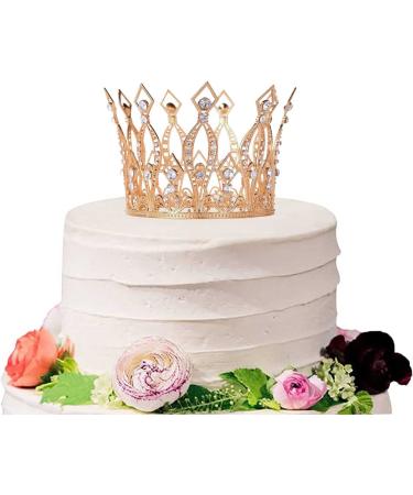Rhinestone Crystal Crown Cake Topper - Handmade Tiara for Baby Shower, Birthday, Wedding - Rose Gold - Buy Online on GoSupps.com