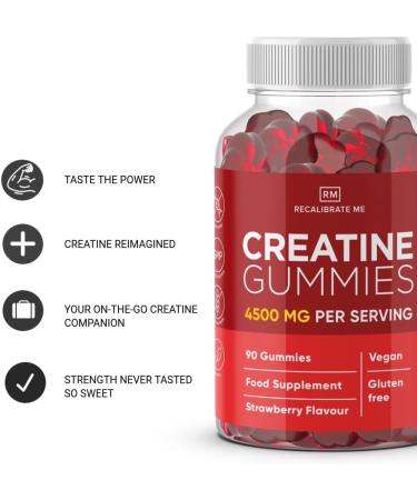 RM Creatine Gummies 4500mg - 90 Chewable Pre Workout Gummies (Strawberry Flavour) - Vegan & Gluten Free Gym Supplement - Buy Online on GoSupps.com