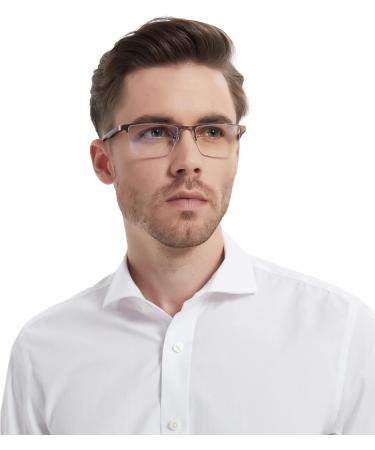 FSREAD 4-Pack Men's Half Frame Reading Glasses - Light Blue Light-Blocking Metal Frames +1.0 - Black Blue Gun Brown - Buy Online on GoSupps.com