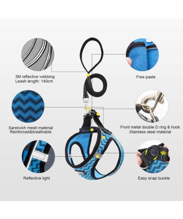 Suredoo Dog Harness with Leash - Reflective Anti-Train Chest Harness for Small Dogs Cats & Puppies (Blue Wave Size S) - Best for Pet Safety & Comfort - Buy Online on GoSupps.com