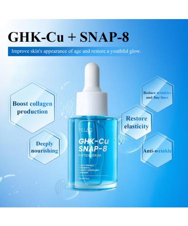 GHK-Cu SNAP-8 Peptide Serum Anti-Aging Face Serum with Copper Peptide and Hyaluronic Acid for Firming Fine Lines Wrinkles Skin Elasticity Hydrating 1 fl oz - Buy Online on GoSupps.com
