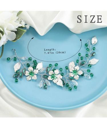 IYOU Rhinestone Bridal Hair Vine Green Flower Wedding Headband Party Bridesmaid Hair Accessories for Women - Buy Online on GoSupps.com