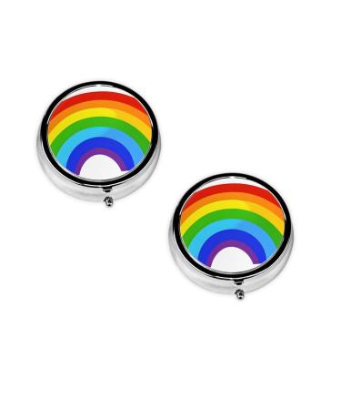 (Rainbow Printed) Round Pill Box 3 Compartment Pill Box Mini Decorative Pocket Purse Portable Travel Medicine Tablet Vitamin Holder Organizer Pill Case