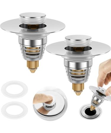Abizarch 2Pcs Sink Plug Universal Bathroom Sink Plug with Strainer Pop Up Sink Hole Plug Cover Stainless Steel Push Sink Plug for 33 to 40mm Drain Holes Sturdy Rustproof Sink Plug for Bathroom Kitchen - Buy Online on GoSupps.com