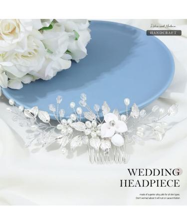 Vakkery Bridal Wedding Hair Comb - Silver Pearl Hair Clips & Flower Hair Accessories for Women & Girls - Buy Online on GoSupps.com