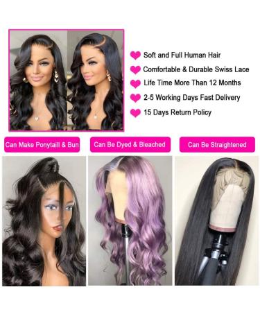 22 Inch Body Wave Lace Front Wig 180% Density | Natural Black Human Hair Wigs for Black Women | Pre Plucked with Baby Hair | HD Lace Front Wig - Buy Online on GoSupps.com