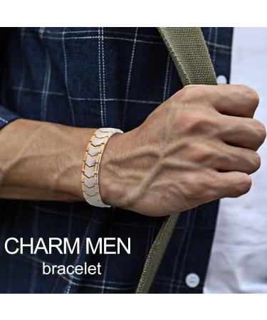 Buy N+Nitrolube Stainless Steel Magnetic Bracelet for Men | Energy Therapy for Arthritis & Carpal Tunnel Relief | 22cm Silver & Gold - Buy Online on GoSupps.com