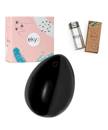 Yoni ei obsidian stone 4x3 cm (drilled) including unexpected cord instructions cleaning brush & meditation - pelvic floor training for women - Yoni egg Schwarz