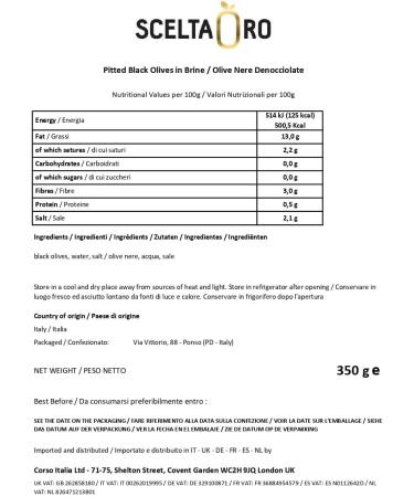 Scelta Oro - Spanish Pitted Black Olives in Brine (350g Pack of 3) | Packed in Italy - Buy Online on GoSupps.com