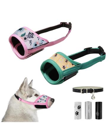 2 pieces of muzzle medium dogs Dog Muzzle Halti for dogs with 3 rolls dog decorative bags and 1 adjustable dog collar bite barking and eating