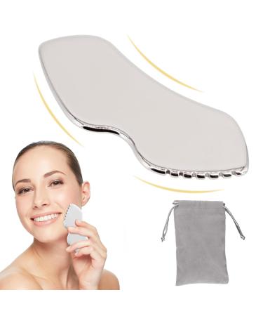 Guasha Facial Tool Metal Gua Sha Tool Scraping Facial Massager Stainless Steel Gua Sha Tool for Eyes Face Neck Body Tighten Skin Reduce Puffiness Face Sculpting Device(Large)
