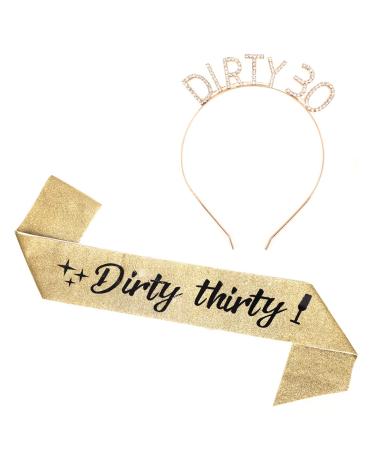 30th Birthday Crown with Birthday Sash Decorations for Her Gold Glitter Rhinestone Birthday Girl Crowns Tiara Headband Set for Women Happy 30th Birthday Gifts  Gold