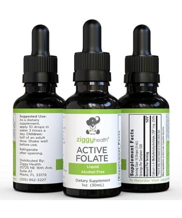 Active Folate Pure Liquid Extract Supplement - L-Methylfolate for Better Absorption Brain Health Improve Cellular Function Support Immune System Water Soluble B Complex 1oz - by Ziggy Health