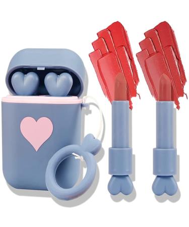 Buy Moisturizing Matt Lipstick Make-Up Set | 2-Piece Two-Tone Lip Gloss & Headphones - Waterproof Velvet Gift Set (Blue) | International Shipping - Buy Online on GoSupps.com