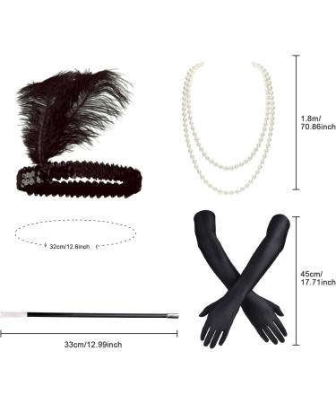 AOT 1920s Flapper Headband Set Vintage Feather Headpiece with Necklace Cigarette Rod and Long Black Gloves 20s Theme Party Accessories for Women Costume Prom Wedding Carnival Party Party Accessory Set - Buy Online on GoSupps.com