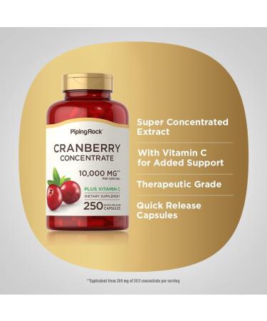 Piping Rock Cranberry Concentrate Capsules 10,000mg | 250 Pills | Vitamin C Extract Supplement | Non-GMO & Gluten Free - Buy Online on GoSupps.com