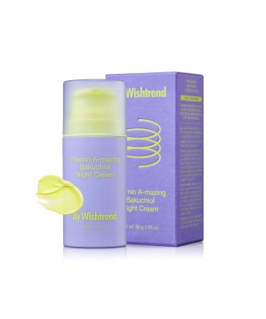 By Wishtrend Vitamin A-mazing Bakuchiol Night Cream  Retinal moisturizer to start well-aging  Retinol  Night treatment for fine line  saggy  dry skin for sensitive skin  1.05 oz  30g