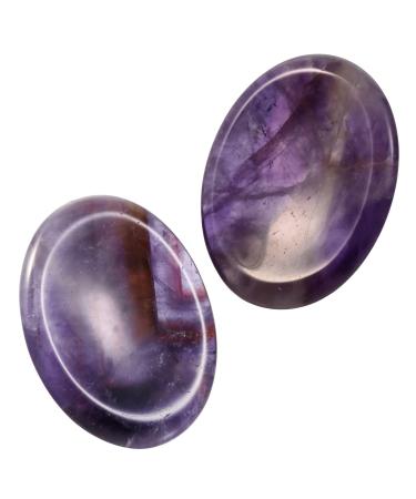 Nupuyai 2pcs Amethyst Oval Thumb Worry Stone Set Energy Crystal Pocket Palm Stone for Healing Anxiety Stress Relief Reiki Therapy 45x35mm Purple