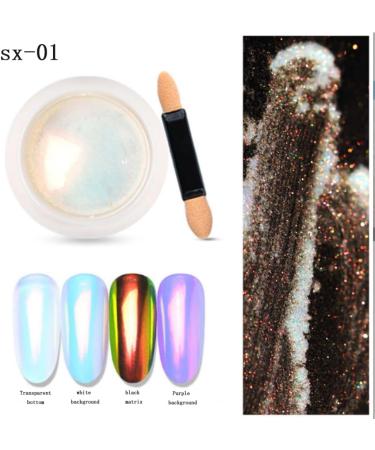 Chrome Nail Powder Chameleon Metallic Nail Art Pigment Powder Iridescent Pigment Pearly Highlight with Sponge Stick for Wedding nail glitter powder - Buy Online on GoSupps.com