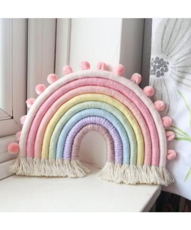 Handmade Rainbow Macrame Wall Hanging Decor for Nursery & Kids Bedroom - Pink Tassel Cotton Accessory for Baby Toddler Room - Buy Online on GoSupps.com