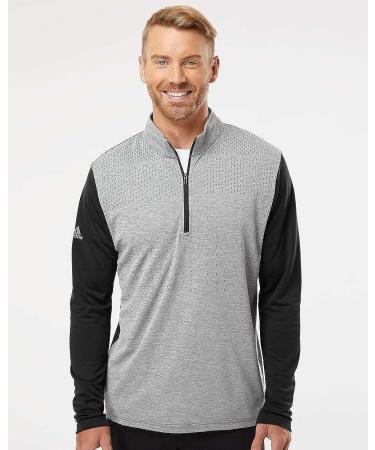 adidas Men's Heather Block Print Quarter-Zip Pullover - Large Grey Three Melange - Buy Online on GoSupps.com