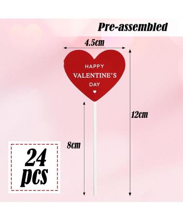 24pcs Valentines Cupcake Toppers Red Valentines Cake Toppers Happy Valentines Day Cake Toppers Double Sided Valentines Cake Decorations for Valentines Cupcake Decorations - Buy Online on GoSupps.com