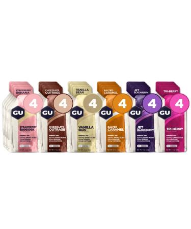 GU Energy Gel 24-Count Assorted Flavors and GU Energy Chews 12-Bag 24-Serving Variety Pack Bundle