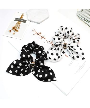 Lurrose 4pcs Bunny Ears Hair Scrunchies - Elastic Retro Hair Ties for Girls (White Black Army Green Caramel) | International Shipping Available - Buy Online on GoSupps.com