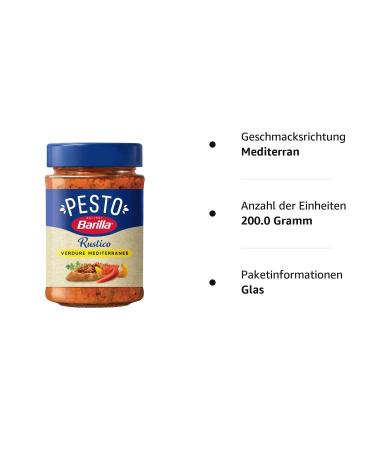 Barilla Pesto Rustico Mediterraneo 200g | Gluten-Free Vegan Red Pesto Sauce with Zucchini Paprika & Tomatoes - Italian Pasta Sauce - Buy Online on GoSupps.com