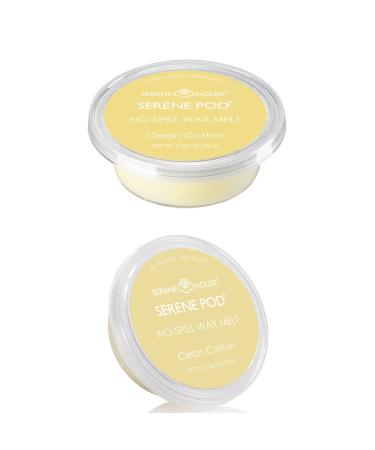 Serene House Clean Cotton No-Spill Wax Melt Pod Duo Pack 2 30g Fragrant Soy Wax Pods with Aroma Lasting 72 Hours Each Patented Technology Prevents Spills for Easy Safe Clean Home Aromatherapy Clean Cotton 2pcs