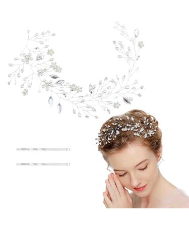 Pearl Wedding Hair Vine Silver Bridal Headband Crystal Wedding Headpiece Bridal Hair Accessories for Women and Girls