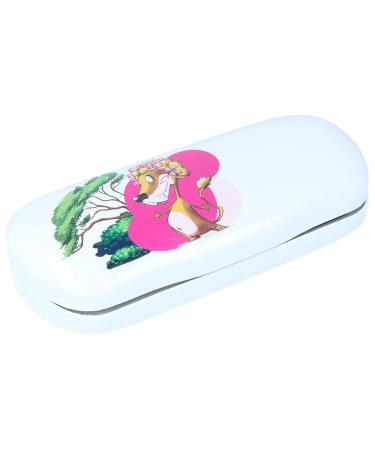Pricon robust aluminum glasses case with white cover and funny motifs in the cartoon style + selectable microfiber cloth with microfiber cloth lion