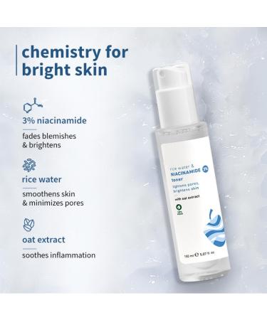 3% Niacinamide & Rice Water Face Toner | Alcohol-Free Toner for Oily Acne Prone Dry Combination Skin | Pore Tightening & Glowing Skin |Fades Blemishes Brightens & Smoothens | Women & Men | 150ml - Buy Online on GoSupps.com