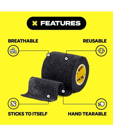 24 Rolls SPORTTAPE Self-Adhesive Football Sock Tape | 5cm x 4.5m - Black | Cohesive Bandage Sock Wrap Shin Pad Tape | Goalkeeper Wrist Tape & Football Ankle Tape | Pet & Vet Wrap for Dogs Horses Black 5x450 cm (Pack of 24) - Buy Online on GoSupps.com