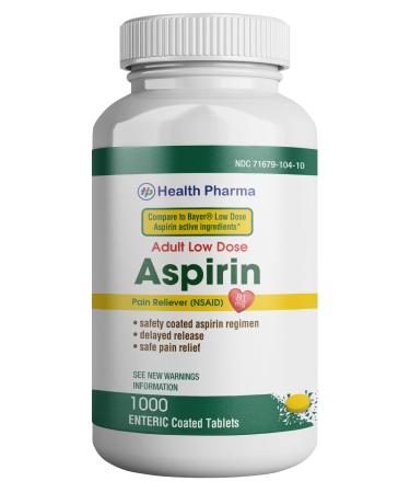 Health Pharma Aspirin 81 mg (1000 Enteric Coated Tablets) | Adult Low Dose Strength Pain Reliever (NSAID) | Safe Pain Relief for Minor Aches and Pain | Value Pack Generic Bayer Low Dose
