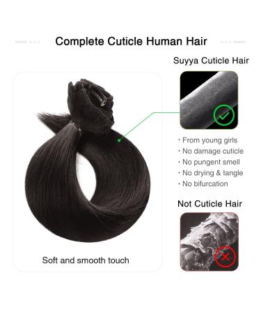 SUYAA 14 Inch Real Human Hair Clip in Extensions 7pcs 110g - Natural Black Double Weft Straight Clip in Hair Extensions - 1B Off Black - Buy Online on GoSupps.com