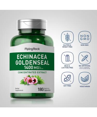 Piping Rock Echinacea Goldenseal Capsules 1400mg - 180 ct | Herbal Supplement Concentrated Extract | Vegetarian, Non-GMO, Gluten-Free - Buy Online on GoSupps.com